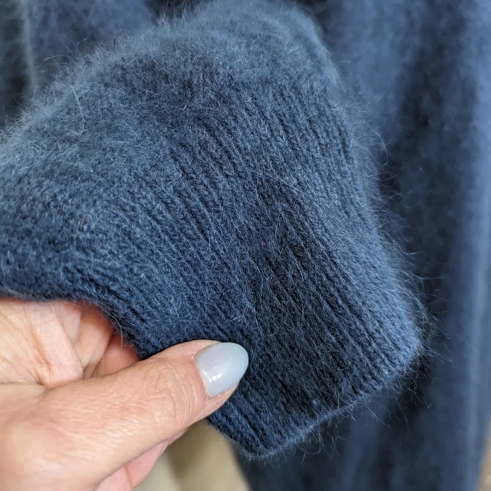 Vintage Oversized Open Front Cardigan Sweater Coat Blue Angora M Mohair 90s